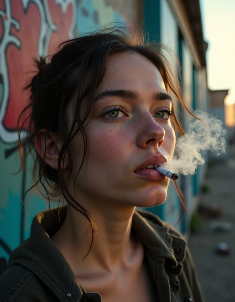 cigsmoker, a woman sitting on a rooftop staring at the sky, realistic, highly detailed, intricate