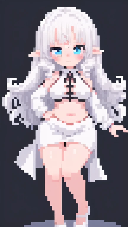 (((1 girl))), ((detailed blue eyes)), ((long silver hair)), large breasts, curvy hips, perfectly drawn body, seductive smile, narmaya, nude, dripping with water, bathing in a large pool, best quality, masterpiece, ultra-detailed