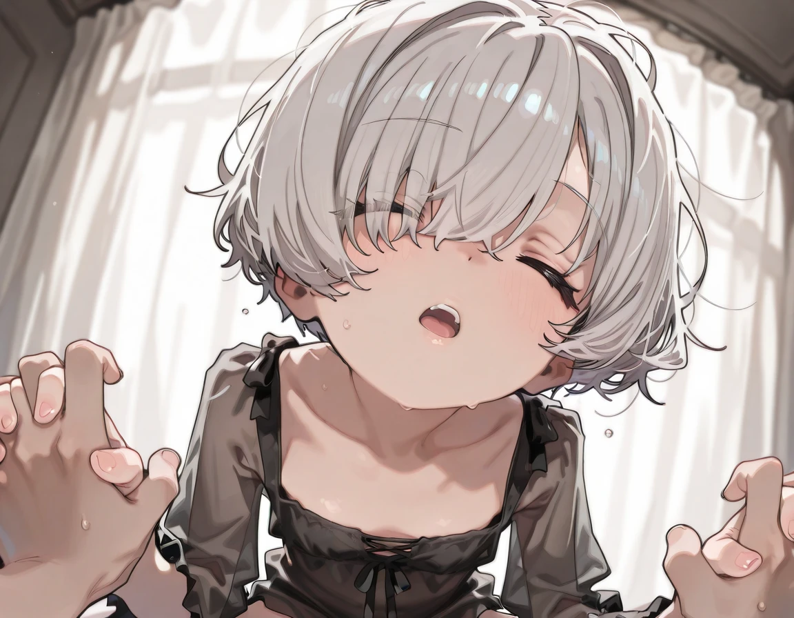 ((boy,Cross-dressing,penis:1.3,erection))++,(((Intense orgasm:1.1))),(tears:1.2),(Sweat:1.3),((at the castle:1.1)),(Shorts),(button-down,wearing lace),(clothing),(Squint eyes:1.3),(embarrassing,blush:1.3), masterpiece, Highest quality, Very detailed, Dynamic Angle, ((Perfect hands)),Great background, Meaningful Background, Absurd background, Artistic Overlays,(at church),panty,((squat,open legs)),Silver Hair
