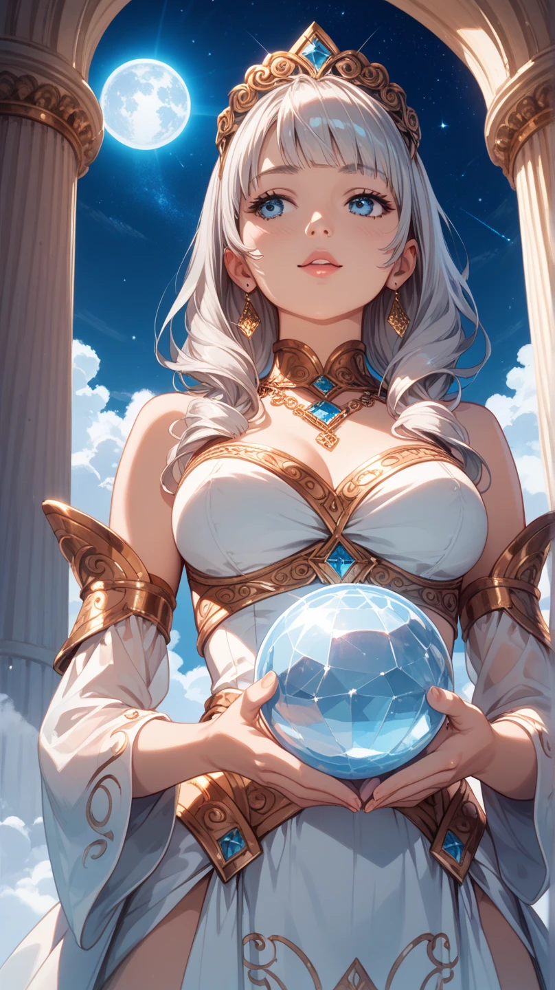 A woman turned into a solid marble staute on her knees wearing a big bulbous diaper, hands at her sides, petrified into stone, unable to move, magical spell, enraptured, turned into a statue, made of stone, turned into a statue, embarrased, submissive, heart emojis