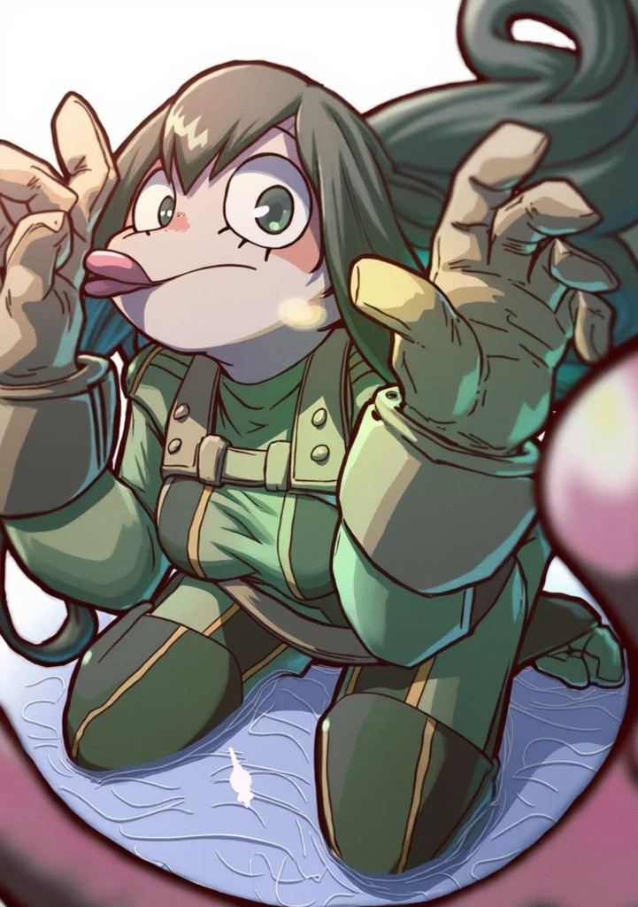 1girl, masterpiece, best quality, (meowscarada:1.3),pokemon, face mask,  detailed, short muzzle, [pink eyes], detailed eyes, dynamic pose, looming, GTSGiga, cityscape, mountain range, clouds