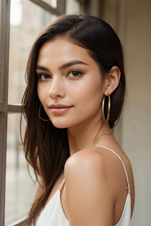 RAW photo, 25 year old Brazilian girl, white skin, casual outfit, light makeup, lip gloss, realistic skin texture, sharp focus, cinematic photorealistic,

