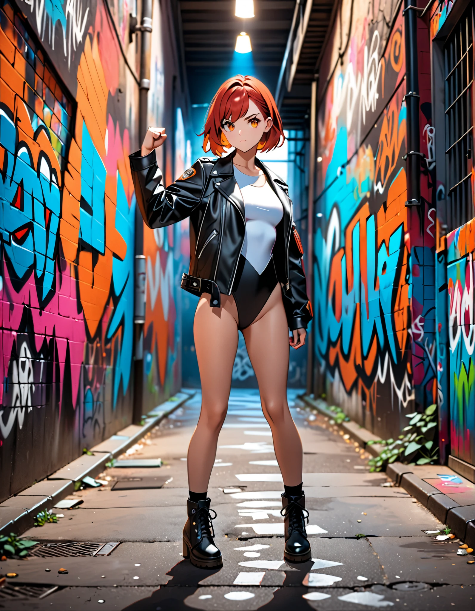 boy, toned, sharp big cat ears, cat tail, big black messy hair, extremely vibrant red eyes, HD, masterpiece, vibrant, thong, slim dark black hoodie, full body view, neutral face, black thigh socks, combat boots.