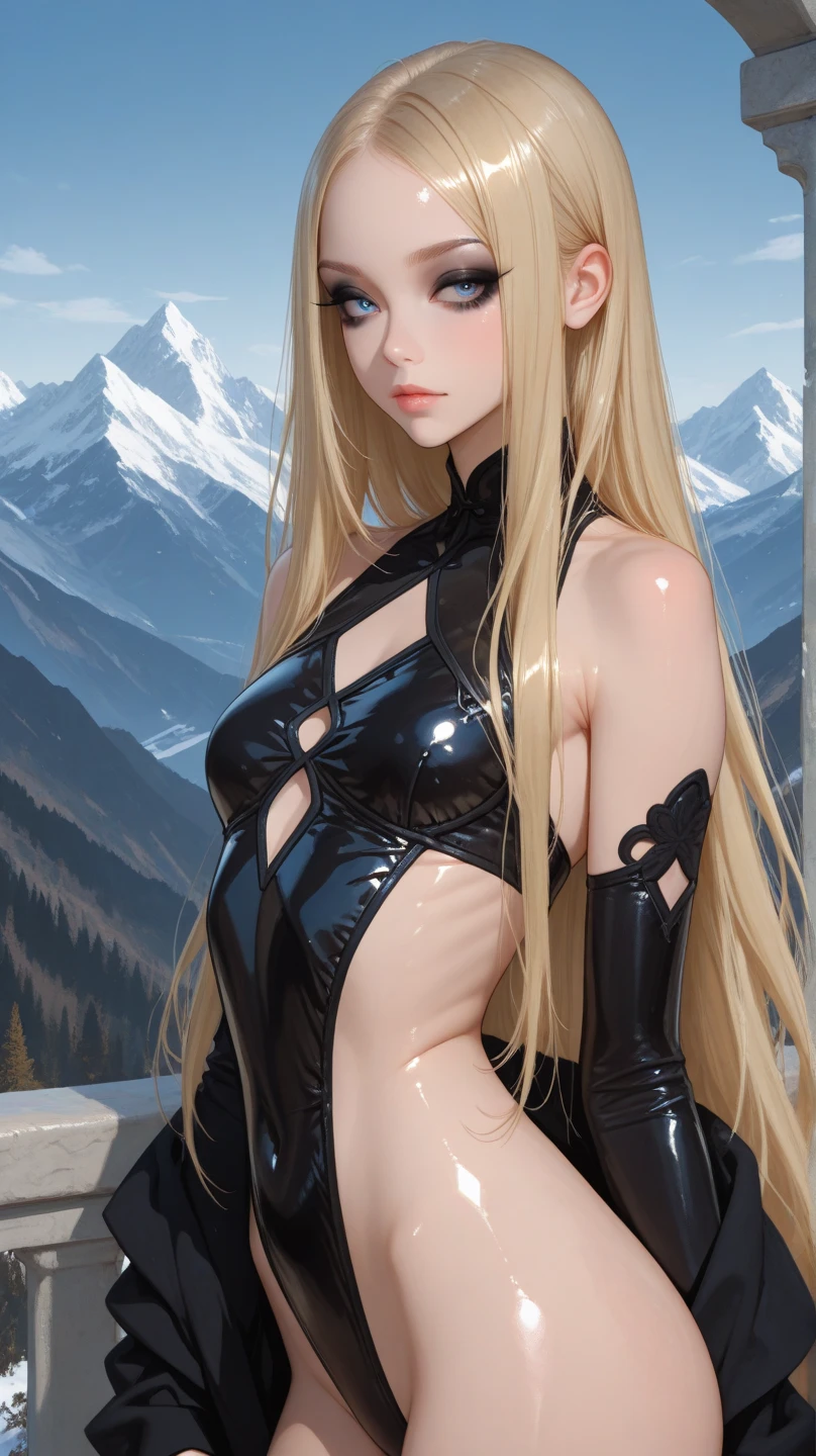 Androgynous young man, very long wavy blond hair, tight-fitting clothes, kemonomimi, fox ear, fox tail, different-colored eyes, light eyes, long eyelashes, gazing at camera, close-up portrait, man, garden, flower, one gray eye and one blue eye, bare torso, castle, red veil, flowers in hair, blond and brown hair.