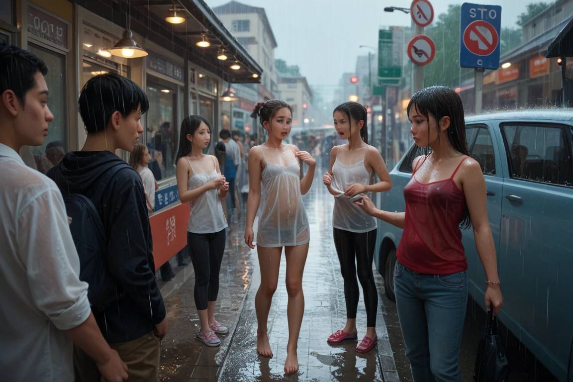 bustling street、naked、naked、Pussy、Mother and two daughters、outside、hot summer、Naughty、See-through、Sex Addiction、obscene、Sexy、smile、firework、Crouch down