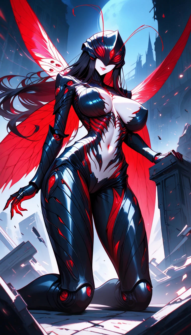 (masterpiece, best quality), 1lady, solo, (white Scales, scaly body:1), black hair, red eyes, (art by Adam Hughes, zdzislaw beksinski, dariusz zawadzki, giger, frank cho), (big breasts:1), (naked:0.09), (dimple:1), (harpy, claws, feathers:1), mythical Greece, perfect limbs, elegant hands, beautiful detailed face, detailed eyes, (white skin:1.2), fang poking between lips, detailed background