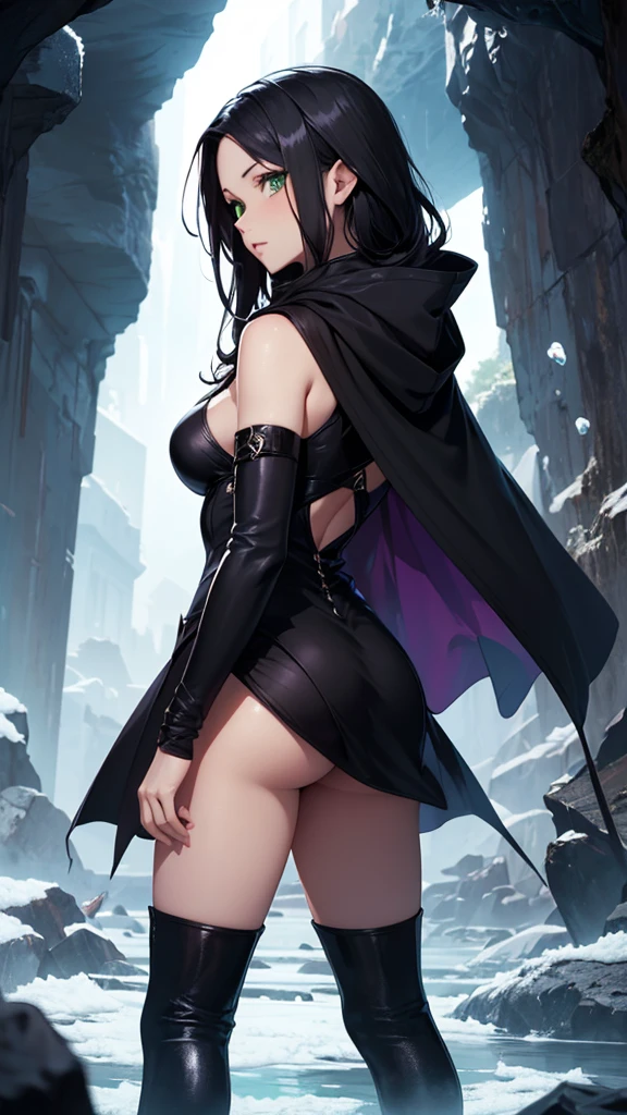 Raven bending over and showing her ass, (One woman) titans, hooded, goth girl, autumn forest background, detailed, detailed, detailed, beautiful, detail, goth girl, masterpiece, purple clothes, red jewel centre head, dark night background, gothic, goth, goth, detailed, goth girl, piercings, detailed face, looking viewer, raven, (Dark eye shadow) dark eye shadow, black eye shadow,, showing her ass, pretty ass, beautiful ass, nsfw