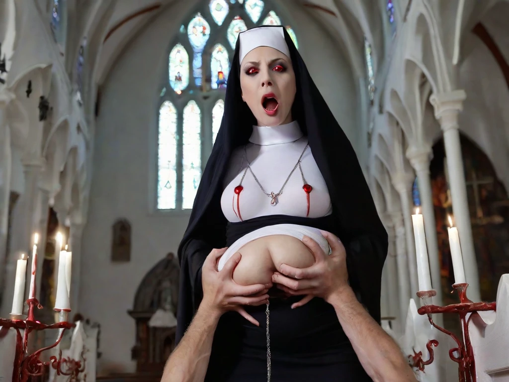 Naked very sexy busty MILF with very sweaty armpits nun of the cult of darkness