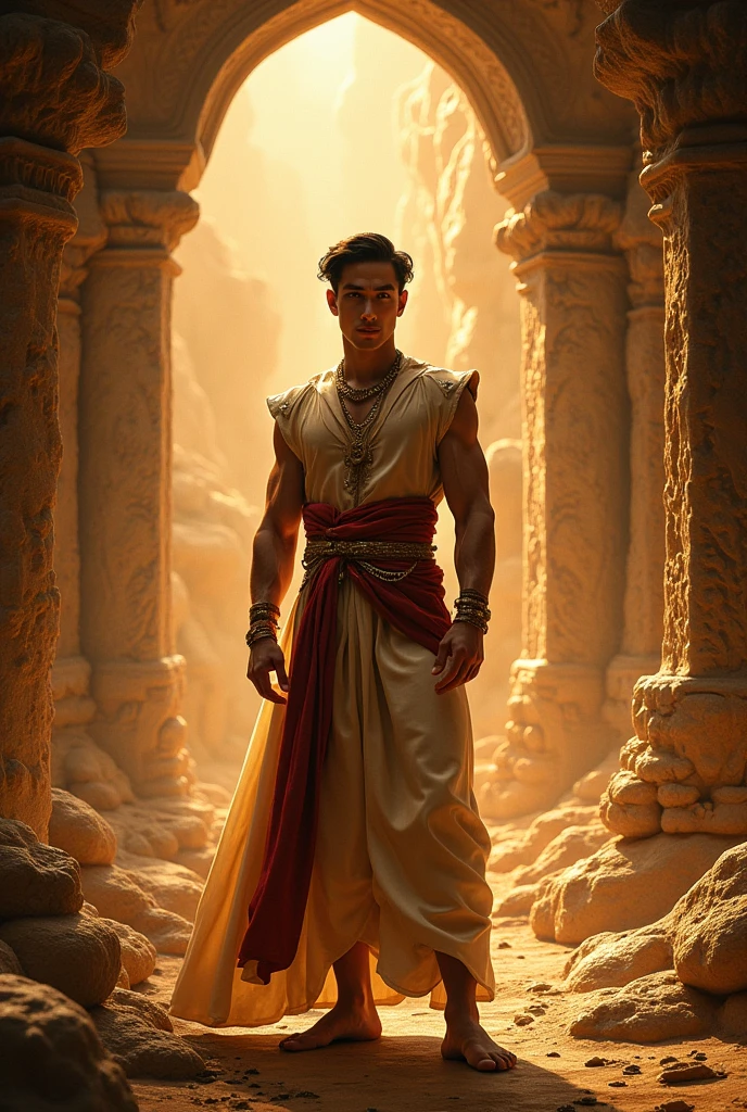 ((Photorealistic, best quality, masterpiece, 1boy, 8k, high detailed, ultra-detailed, Stylish Pose, real skin texture, dark cinematic lighting)), Fantasy art style, A striking depiction of Aries the fiery ram zodiac sign featuring a ruggedly handsome male model with piercing eyes and a fierce aura. He stands atop a mountain peak, adorned in skimpy and sexy armor with flaming horns, symbolizing his passionate and determined nature, 24 year-old handsome male model, divine look, powerful, fantasy aesthetic, buzz cut hair, shaved face, white pale skin, dry messy hair, short brown wavy messy hair, strong jawline, masculine, muscular, defined fit body, hairless chest, shirtless, pantless, sinister aesthetic, black storm clouds, rocky mountains, walking towards the camera, night dark, barelegged, bare chest, barefoot, antique linen spartan loincloth, white linen antique draped cloth skirt, golden chain in roman skirt, dim light, (dark background:1.2), cinematic lighting, Depth of field, award-winning photography, elegant, hyperrealistic, octane render, unreal, high definition, 8k resolution, highly detailed, 8k uhd, professional lighting, photon mapping, radiosity, physically-based rendering
