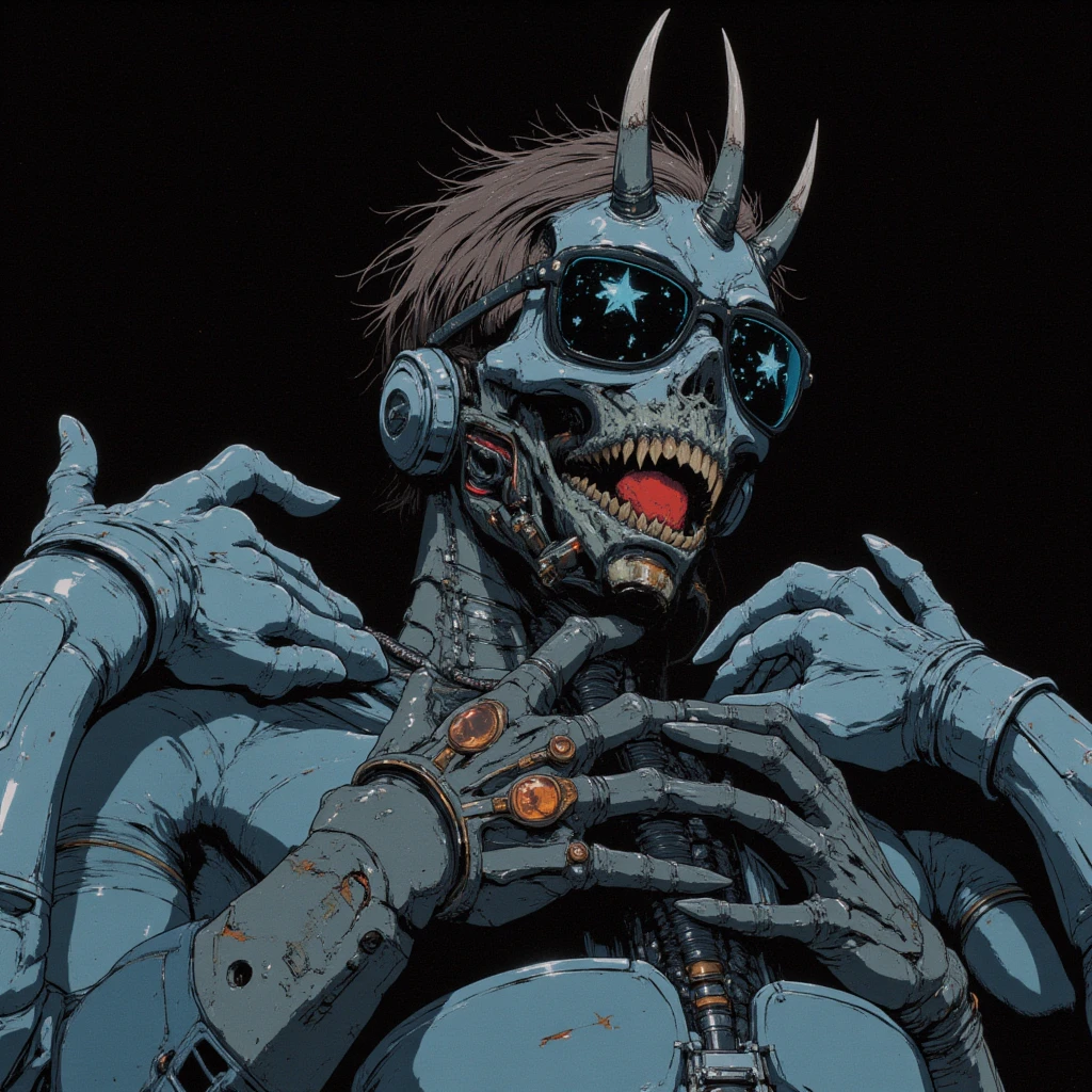 The model is wearing glass sunglasses with stars and th, demonic aura , devil horns on head , sharp shark teeth , evil antagonist , full cyborg, full mechanic body , metal jaw , transparent neck cord , cyberpunk style photo, (cowboy shot), cyborg androgyne male trans, very short haircut, ash hair, muscular body, exoskeleton, combat armor, cleavage, midriff, posing, looking at viewer, space station, dark corridor, very dark, low lighting, dark theme,, , erotic fit male , flat chest , no bra , hairy chest, train fit , huge tall muscular , cyber robot biotech metal body , cyberpunk style photo, (cowboy shot), cyborg androgyne male trans, very short haircut, ash hair, muscular body, exoskeleton, combat armor, cleavage, midriff, posing, looking at viewer, space station, dark corridor, very dark, low lighting, dark theme, lingerie , stockings , erotic ece : 1.3)), Beauty, 1 girl, big: 1.3, slim abs: 1.1, Has a lot of dark brown hair , random sexy disheveled hair, ( lies in bed , Legs raised and open : 1.2), super detailed face, very detailed lips, DETAILS EYES , double eyelid , Bra Red, wet, sweat, orgasm face, strip, stand on all fours, wet体, (claws), (tentacles), (giger), (nun), (cross), (devine), (veil), (gold teeth), (rings), (golden teeth), (white eyes), snake face , sexy lingerie, partially naked cyborg head, skull biotech , cyberpunk style photo, (cowboy shot), cyborg androgyne male trans, very short haircut, ash hair, muscular body, exoskeleton, combat armor, cleavage, midriff, posing, looking at viewer, space station, dark corridor, very dark, low lighting, dark theme,, , erotic fit male , flat chest , no bra , hairy chest, train fit , huge tall muscular , cyber robot biotech metal body , cyberpunk style photo, (cowboy shot), cyborg androgyne male trans, very short haircut, ash hair, muscular body, exoskeleton, combat armor, cleavage, midriff, posing, looking at viewer, space station, dark corridor, very dark, low lighting, dark theme, lingerie , stockings , ero
