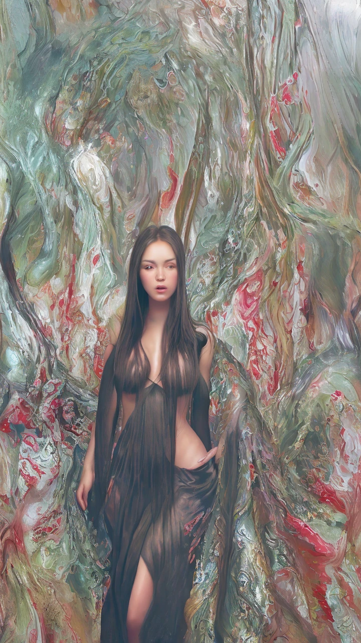 alone in the universe, in watercolor style, Photorealism, discreet golden and ruby and mint shades, (nude) gentle modest thin girl 16 years old (with a very beautiful exquisite face) southern type with short dark hair with beautiful breasts with tender nipples (barefoot) in a long burgundy skirt walking in the distance (Across the desert), stunted little plants, drought, precious jewelry on the neck and chest and on the wrists, precious bracelets, ankle bracelets