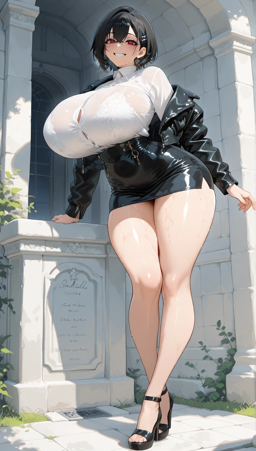 （masterpiece:1.2, highest quality), (highly detailed face, real image, delicate skin tone realistic skin, realistic body,woman１，Authentic nude bikini with intricate details），fur coat，bright red hair,messy hair,punk rock hair，boyish，full body shot，long eyelashes，huge cleavage，big bust，Extra large erect nipples standing pose，stick out your butt，big hips, thick chest plate, beautiful feet, and a thin waist，whiten skin，high heels
