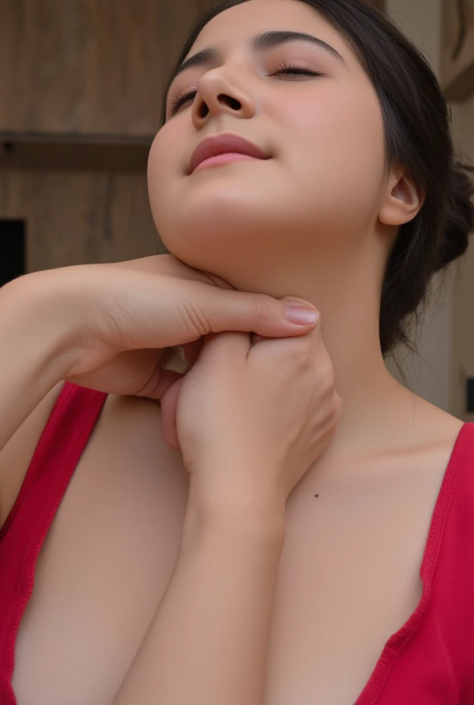 Gorgeus Girl, Beautiful, Baby Face, 20 Years Old, chubby girl, White Skin, red lipstick, sensual Lipstick, Colossal Breasts, Movie Lighting, Futuristic, ((Cleavage)), Green-Gold Classy Lace G-string, Rose Eye, Muscles, Bokeh, Masterpiece, Medium Bob, Rose-Gold Hair, Smile