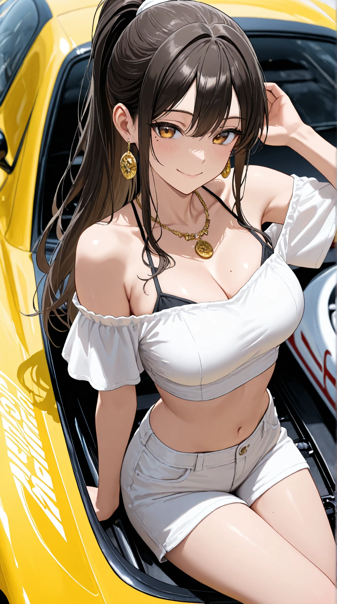 Highest quality,masterpiece,motor Show,smile,Completely naked,Nipples,Dark hair color,pubic hair,Photo shoot subject