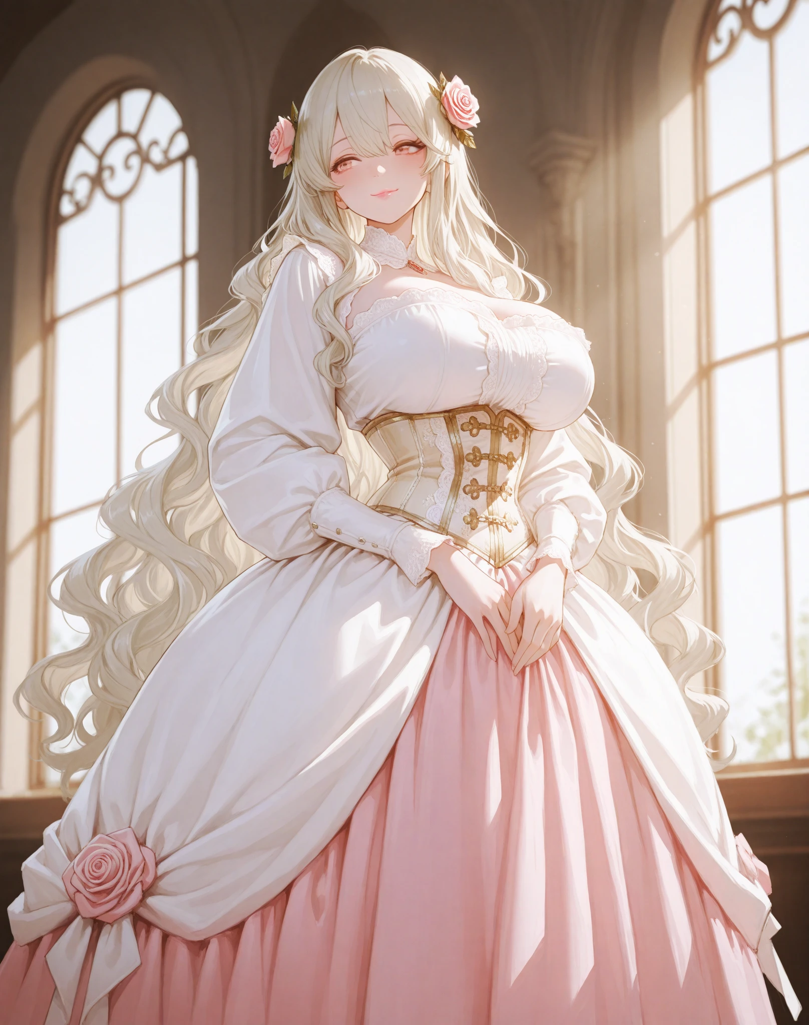 ((moe anime artstyle)),((Masterpiece)),(Best Quality), (Super Detail),((Very Delicate and Beautiful)),((Solo)),full body,(((full body))),((1 bling-bling cute princess in beautiful embroidery and jeweled gorgeous rococo ball gown with voluminous full-length hoop skirt)),(((absurdly gigantic tits))),((cleavage,curvy)),Skindentation,((detailed face and eyes)),jewel-like eyes,((crinoline,long train)),((standing in the royal palace)),((large amount of straight hair, absurdly long hair,Very Long Straight Hair)),extremely gorgeousfull hair ornament,(bling-bling extremely gorgeous jeweled tiara),luxurious jewelry,full body,((super detailed beautiful embroidery and jeweled gorgeous ball gown with voluminous full-length hoop skirt))
