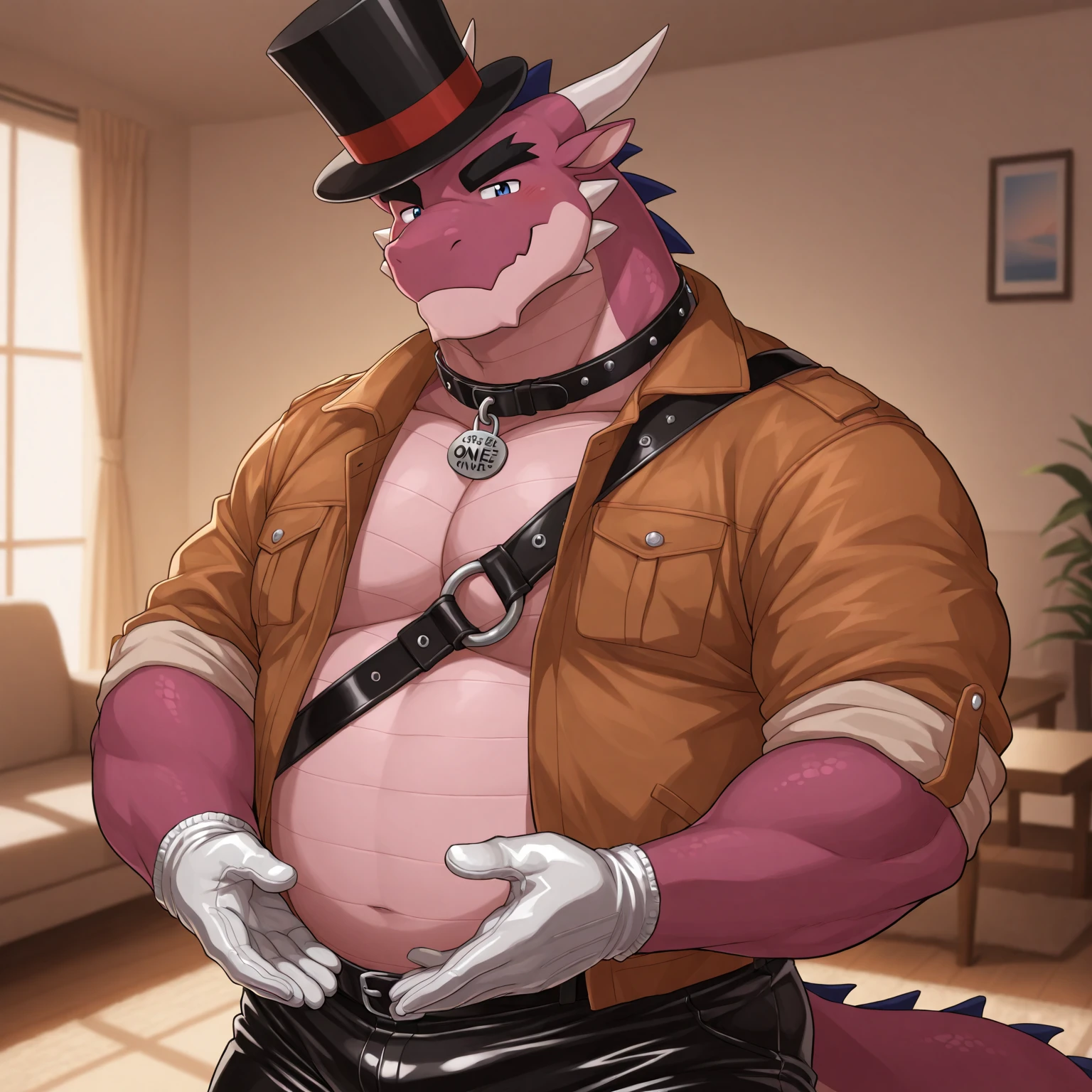 highest quality、Sexy Lizardman, Skimpy micro underwear、Lizard head、Sweat、Embarrassing、Gay、Night Ball、Crotch close-up、cute、Leather gloves、Knee-high socks、Choker of Hearts、White Breath、Licking lips、Drooling、Obscene language、Obscene pose、Sexy dance、Pink steam、、Covered in white slime、Man wearing panties、strip、Belly button style frill、Angle looking up from below、Frilled Lingerie、Magazine cover style illustration、Earl top hat with rabbit ears、Showman、Side view、cushion、French kiss