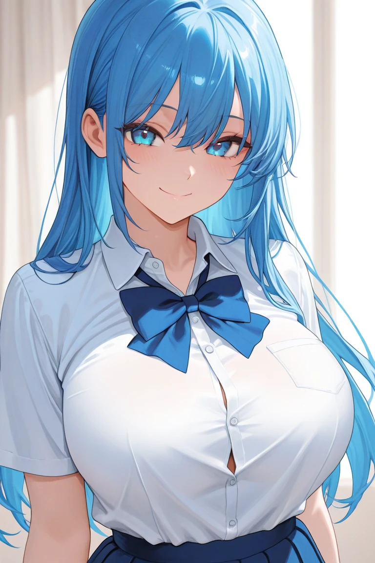 masterpiece, best quality, very aesthetic, absurdres, newest,1girl,naked_shirt, pussy_hair, ,aqua_(konosuba), kono_subarashii_sekai_ni_shukufuku_wo!, 1girl, long_hair,blue_hair, single_hair_ring, bun,hair_ornament,blue_eyes,,,in a cafe