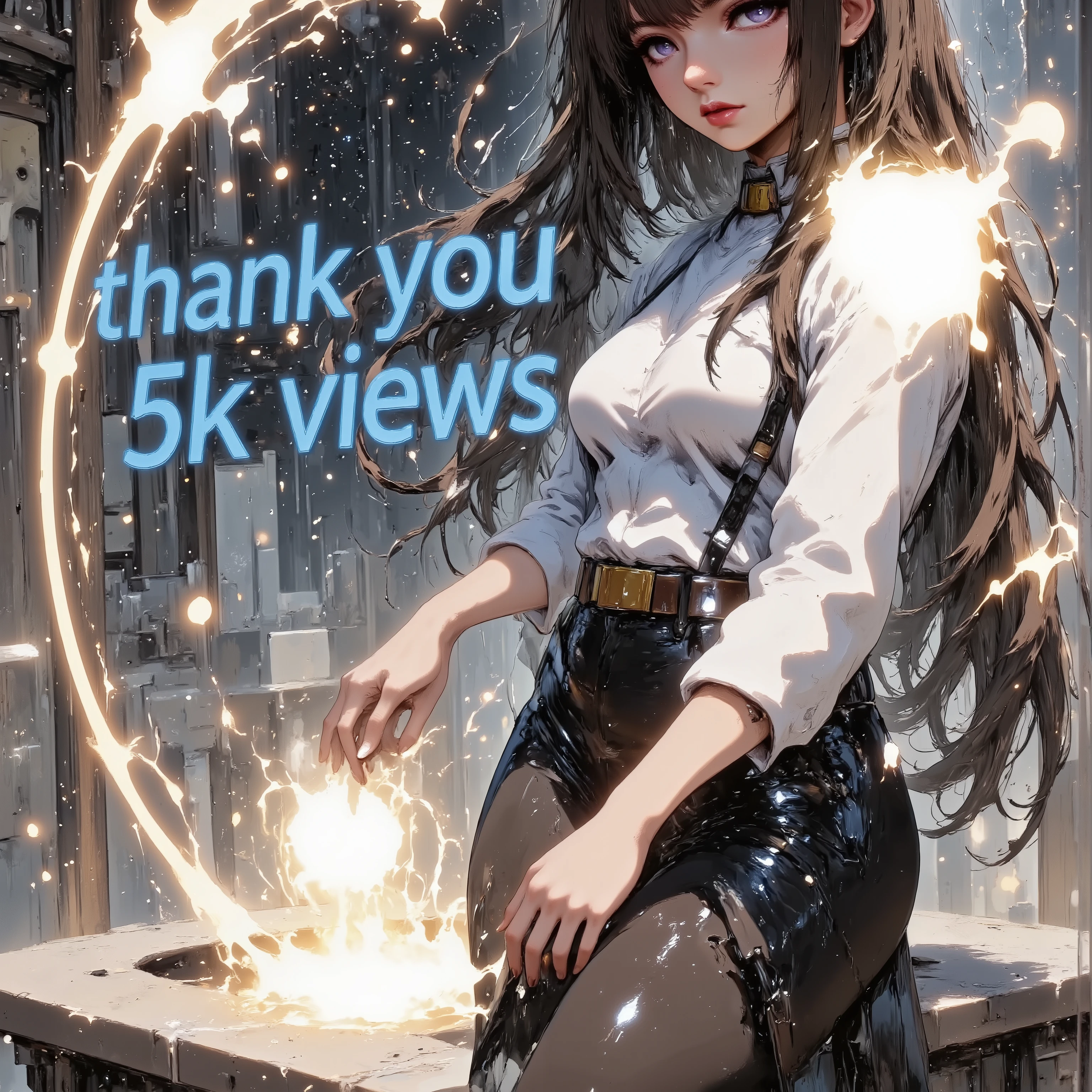 (((article, "Thank you for 5K Views ", Add text"Thank you 5K Views ", holographic big font))) ,Overlaying text on top of a character,(1girl,curvy,she is a space idol),Anatomically correct,background is the space