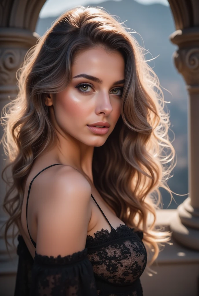 photo of a 25 years old european girl, RAW, beautiful woman, (extra long wavy brown hair), ((portrait)), ((detailed face:1.2)), ((detailed facial features)), (finely detailed skin), pale skin, high detailed deep cleavage bodycon hasmat suit , megacity environment, (cold colors), damp, moist, reflections, (masterpiece) (perfect proportion)(realistic photo)(best quality) (detailed) photographed on a Canon EOS R5, 50mm lens, F/2.8, HDR, (8k) (wallpaper) (cinematic lighting) (dramatic lighting) (sharp focus) (intricate) fashion --auto --s2