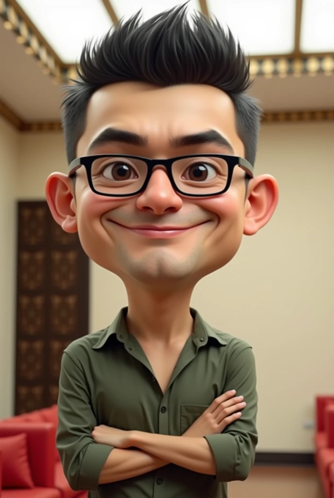 Cartoon character of a man wearing black glasses and a blue shirt, um personagem animado, Caractere estilizado, animation style rendering, 3D estilizado, Arnold Maya render, 3 d render stylized, toon render keyshot, Personagem 3D, Personagem 3D, 3d rendering stylized, 3 d character render, personagem de desenho animado, Personagem de close up, Pose de personagem, (Estilo Pixar) (master part:1.2) (Bokeh) (best quality) (pele detalhada) (textura detalhada) (8k) (argila) (Cinematic lighting) (foco nítido，Senta e vaza a parte superior do corpo.
