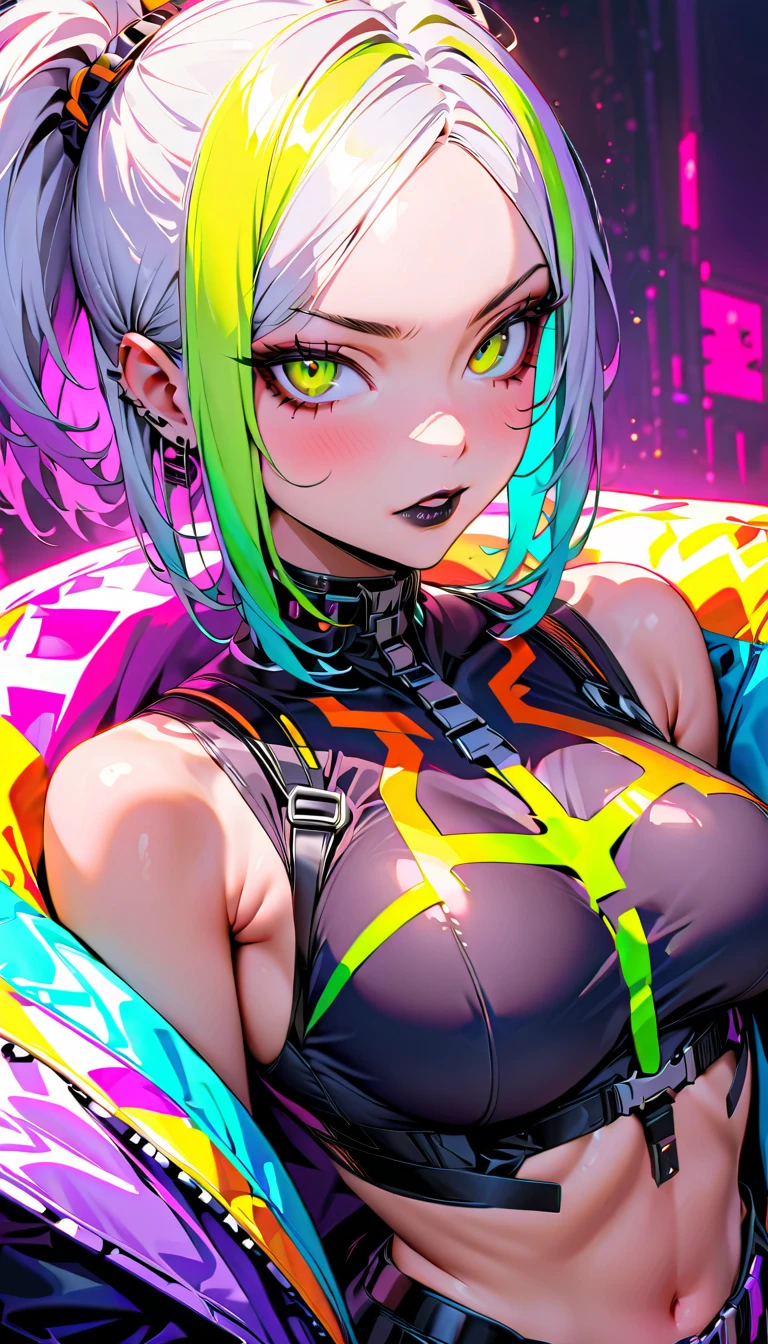 holography, draw in neon colors:1 girl:Future, transparent, Three dimensions, light, SF, Digital art, Digital, scientific, dark background: electronic circuit: draw in neon colors, 3D, masterpiece, Digital space, energy, beautiful, masterpiece, 8K, light, be familiar with, lively, colorful, nice, beautiful, rich colors, beautiful Light Lines. magic effect, Sparkling, beautiful Light Grains;rebecca