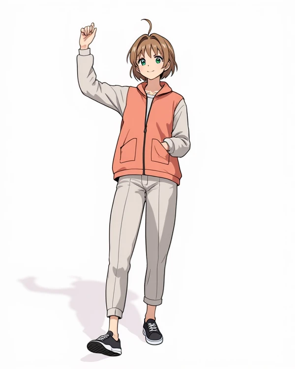 pretty girl, Beautiful hair, casual, Minimalist clothes, full body, clothes Kawaii ,Cute bangs,, comfortable clothing, anime manga, Female,blouse, High Quality, jacket, winter colors , Simple , invernam outfit, astetic , smile, 5 fingers, , super casual ,high resolution,