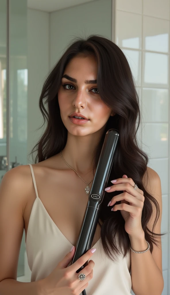 kylie jenner holding a hair straightener