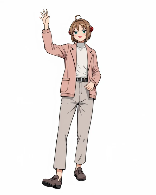 pretty girl, Beautiful hair, casual, Minimalist clothes, full body, clothes Kawaii ,Cute bangs,, comfortable clothing, anime manga, Female,blouse, High Quality, jacket, winter colors , Simple , invernam outfit, astetic , smile, 5 fingers, , super casual ,high resolution,