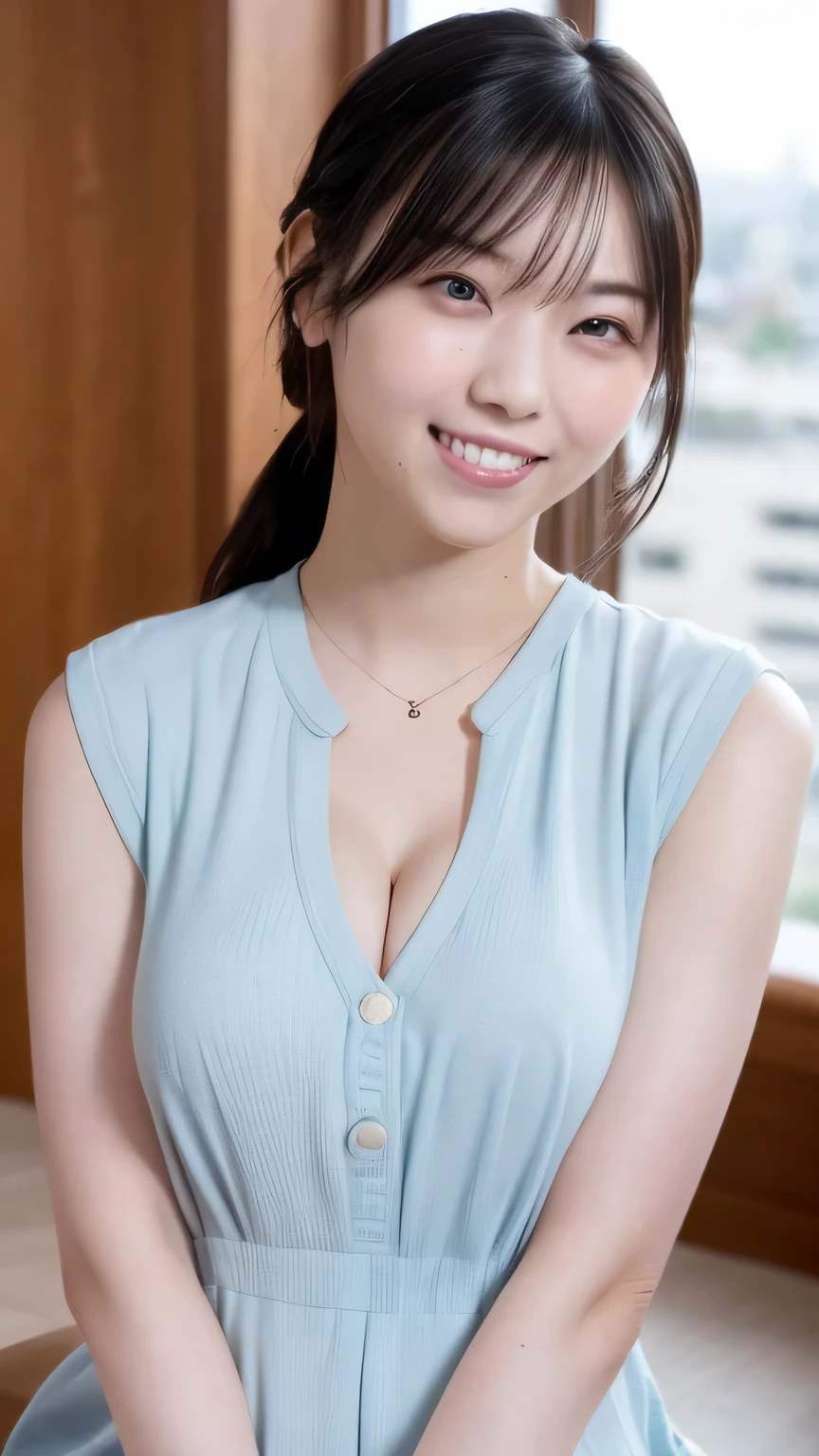 (masterpiece:1.3), (High resolution:1.1), Detailed beautiful face, Detailed beautiful black eyes, (Perky smile:1.4), girl with, 20 years old, F1/8,beautiful Korean women, in 8K, Best Quality, Realistic, 超A high resolution, photographrealistic, Japanese, slim, Huge breasts, nurse clothing,Random hair,Unreal Engine, cleavage, decollete, decolletage, sfw
