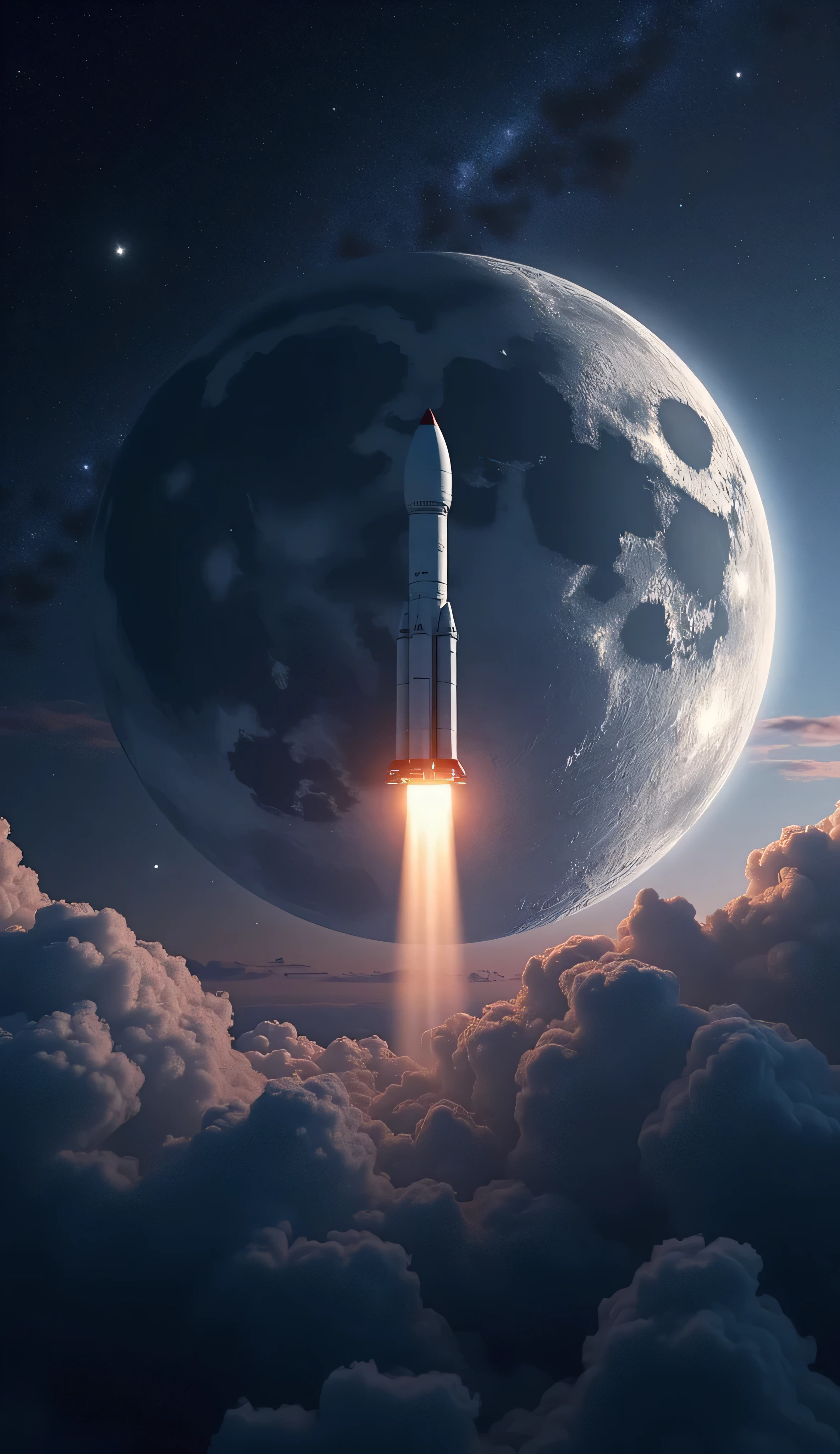 最High Quality、High Quality、Spaceship SpaceX Rocket Crossing the Moon、Night Sky High Definition 8k Wallpaper、View of Earth's Atmosphere in Outer Space、Star and Moon Details、Photorealistically Oriented y、Highly Detailed Atmospheric Scenery、complicated、high detail、nebula、solar system、Cosmic rays、SpaceX Space Rocket。