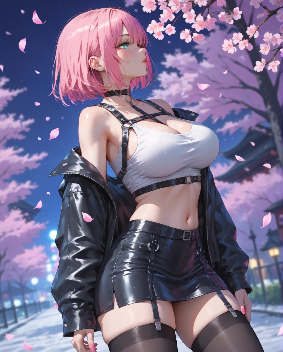1 girl, ((cute)), Guviz-style artwork, made with anime painter studio, anime realismスタイル, Realistic anime art style, painted in anime painter studio, Inspired by Kim Taehyung, In an anime style, anime handsome guy, Inspired by Kim Taehyung, anime realism, Pink hair, A smile, a choker, Multiple piercings, girl with short hair, woman one, (((Inspired by Kim Taehyung))), bustup, hoody, ((round buttocks)), big ass, big bulge crotch, pink stockings, blue high heels, (POV from below), (Best quality: 1.5), (masterpiece: 1.5), (2.5D), (good definition), (detailed face), (well-drawn face) (1 character), (exaggerated proportions), (hentai), (perfect anatomy), (character in the center), (absurd), (4k wallpaper), (detailed eyes), (perfect hands), (perfect fingers), (skin beautiful), (shiny skin), (perfect shadows), (perfect lighting), (full body), (beautiful eyes), (masterpiece), (pretty face), erotic and vulgar way, standing, (((huge nipples, wide areolas)))