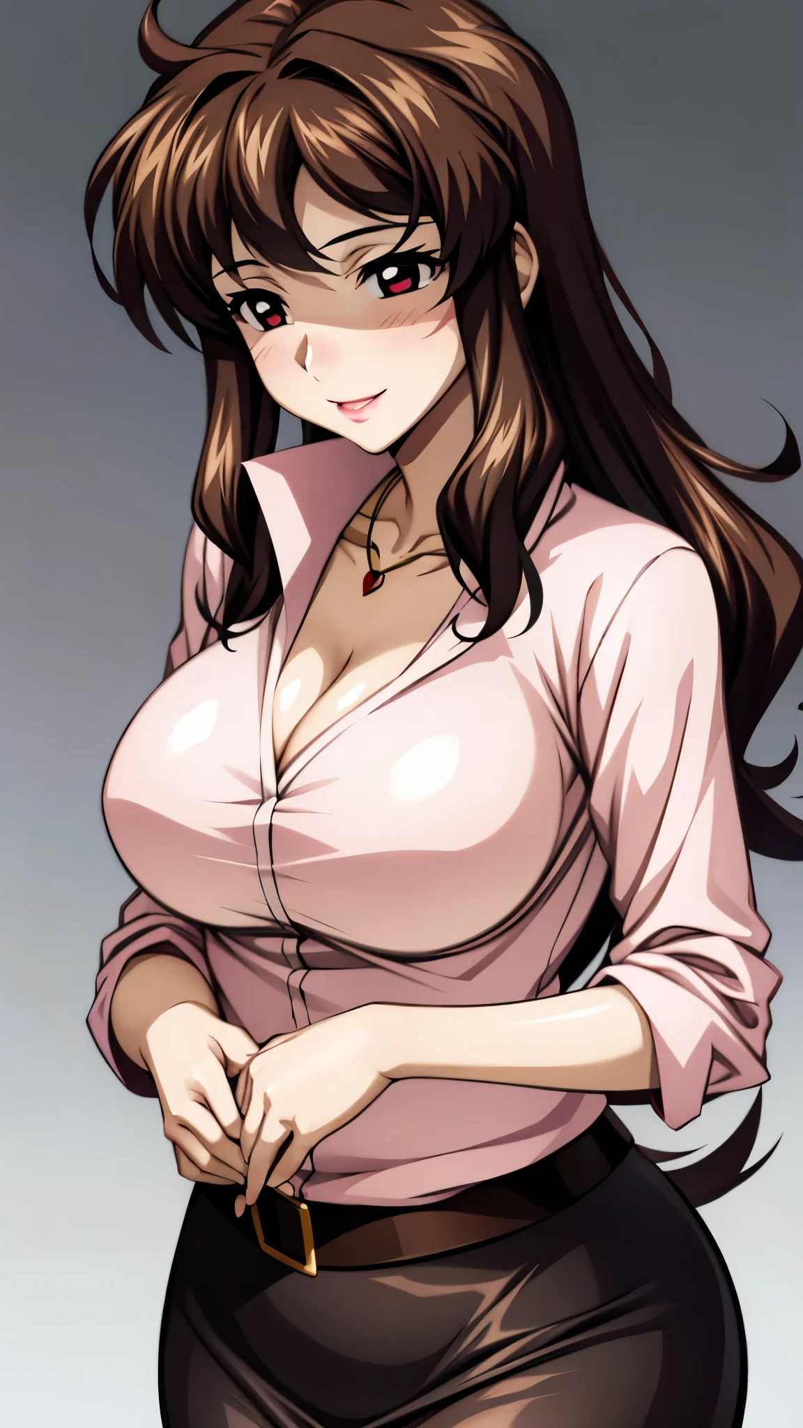 20 years old,1 mature woman,hyperrealistic, 8k, (extremely detailed 8k), (very delicate and beautiful), (masterpiece), (better quality:1.0), (ultra high resolution:1.0), (masterpiece, best quality),cute,black hair,cowboy shot,white background,realistic skin,model posing,big breasts,expressionless,hair over one eye,black nail,extra long hair,ahoge,pajamas