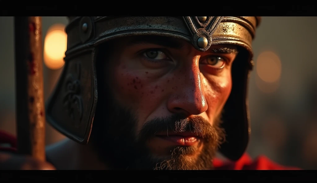 Draw a close-up of a Spartan warrior's face, showing his intense focus and strength, hyper realistic, ultra detailed hyper realistic, photorealistic, Studio Lighting, reflections, dynamic pose, Cinematic, Color Grading, Photography, Shot on 50mm lens, Ultra-Wide Angle, Depth of Field, hyper-detailed, beautifully color, 8k