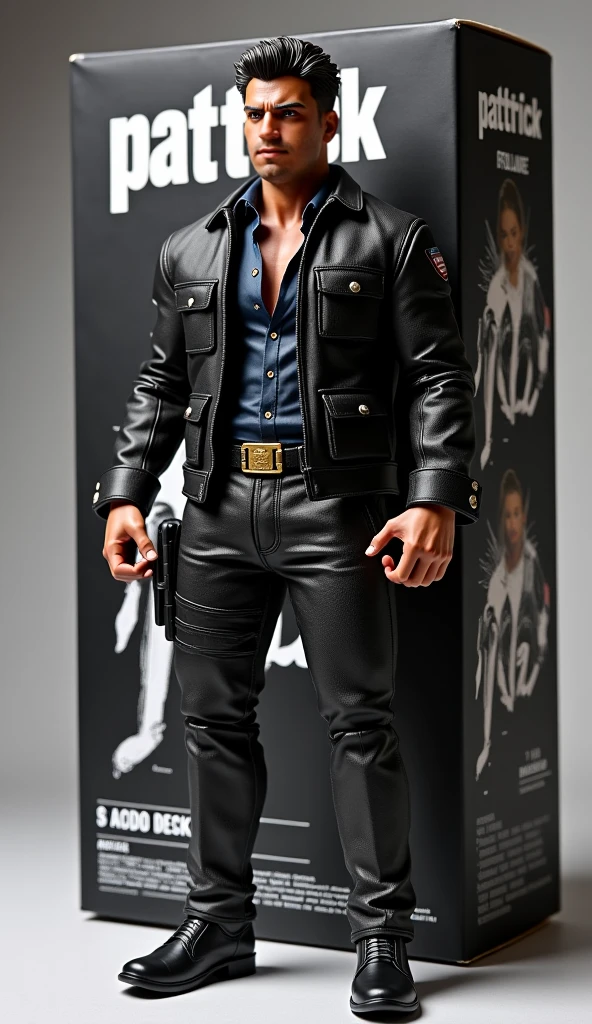 Santos_Gyee,bright,in museum,full body,stiff,specimen holder,specimen base,wet,Wax figures, specimens, bases,stand upright on a specimen base,lifeless,mannequin,doll,dull eyes,trance,mannequin,doll,expressionless,lifeless,lifeless eyes, solo, short hair, Santos_Gyee, solo, short hair, blonde hair, 1boy, hat, jacket, male focus, open clothes, necktie, belt, black pants, open black jacket, muscular, facial hair, sunglasses, thick eyebrows, denim, bara, tight, manly, leather, police, chest hair, police uniform, leather jacket, police hat, thick arms, leather belt, leather pants.
