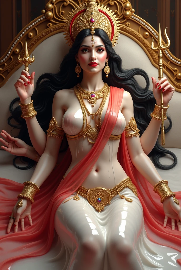  (8k RAW photo, hyper realistic, masterpiece, best quality, crisp detail, high definition, high detail, very rich detail, sharp focus, sharp detail, colorful, rich color, cinematic, perfect studio lighting, full body photograph, mystic atmosphere), (((bare naked, fully nude, showing bare pussy, showing bare nipples))), (a young colorfull lust goddess, very long smooth straight haired, pink haired), (arrousing, temptating viewer), (seductive, sensual, sexual posing on a golden goddess statue, in a golden temple, sorrounded by naked female slaves)