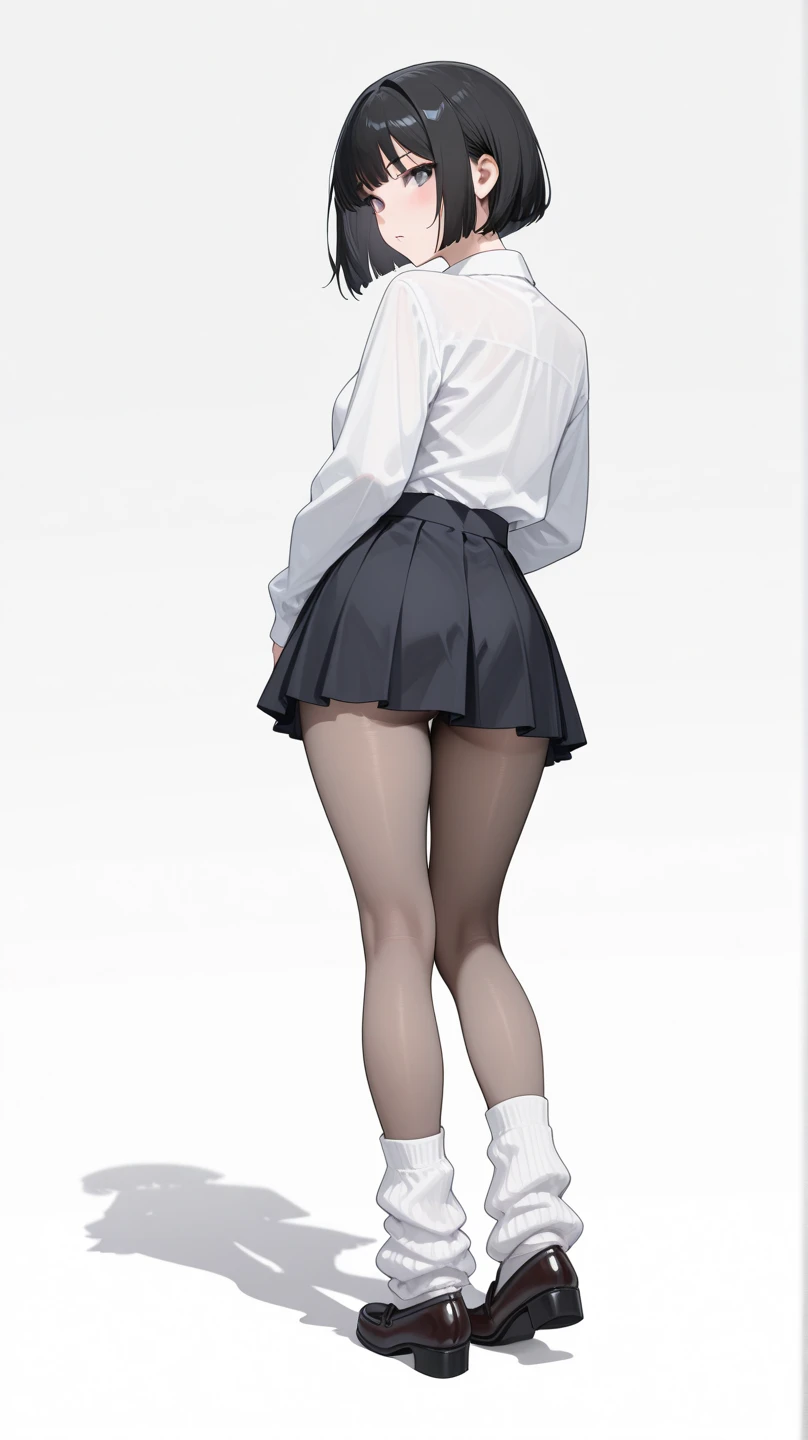 ((masterpiece, best_quality)), 1girl, (photorealistic:1.4), solo, white_background, black_hair, long_hair, zettai_ryouiki, skirt, ((full_body)),