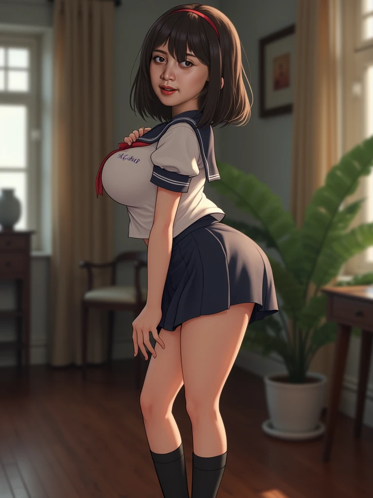High school girl modeling nude in art class、Classroom、sexypose、brownish hair、Brown blazer、Ribbon Ties、with firmness、Easel、masterpiece、highcontrast、cinematlic lighting、Detailed shading、top-quality、Top image quality