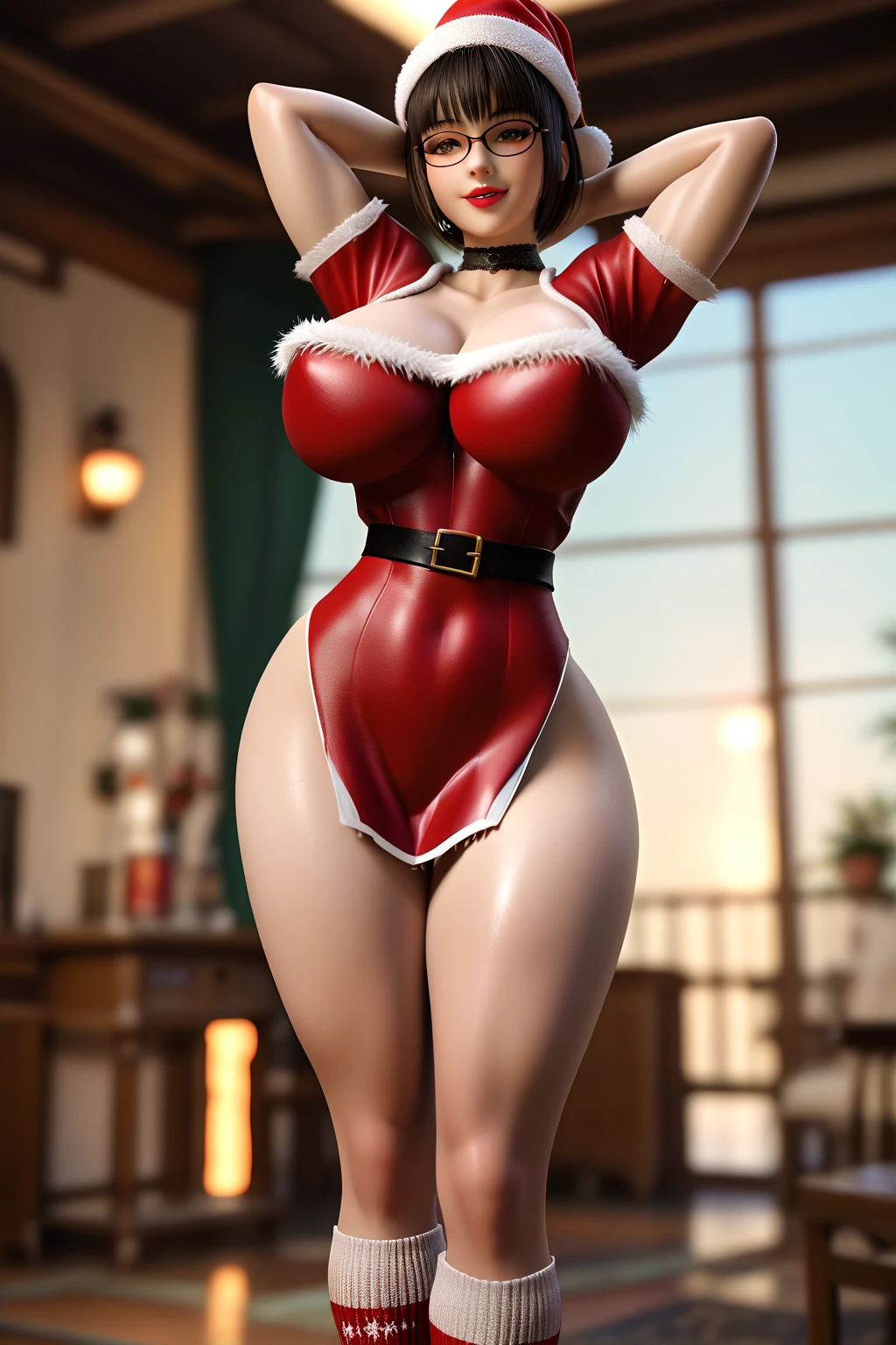 mujer rubia , pelo largo rubio , rubia , cuerpo completo , grandes tetas, gran trasero, voluptuoso, piernas abiertas , pose sexy , escote , Christmas hat , Christmas Clothes, nieve , christmas lingerie, christmas coat , christmas stockings , christmas heels
