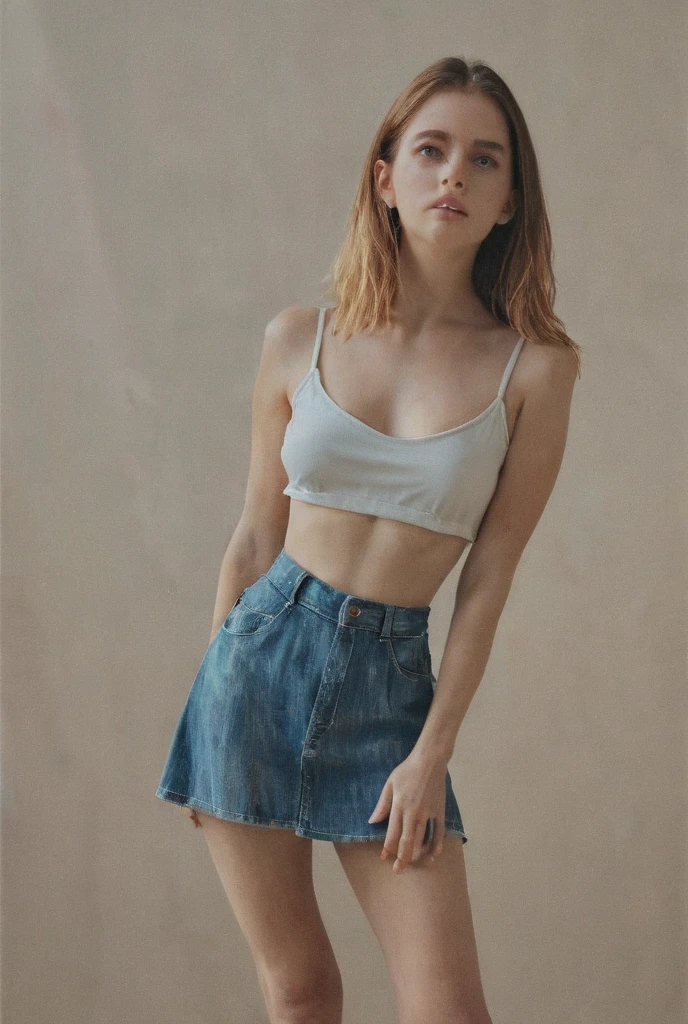 pixel art of z pretty girl short hair crop top and jean skirt sketching on z paper, then taking photos, then webcamming