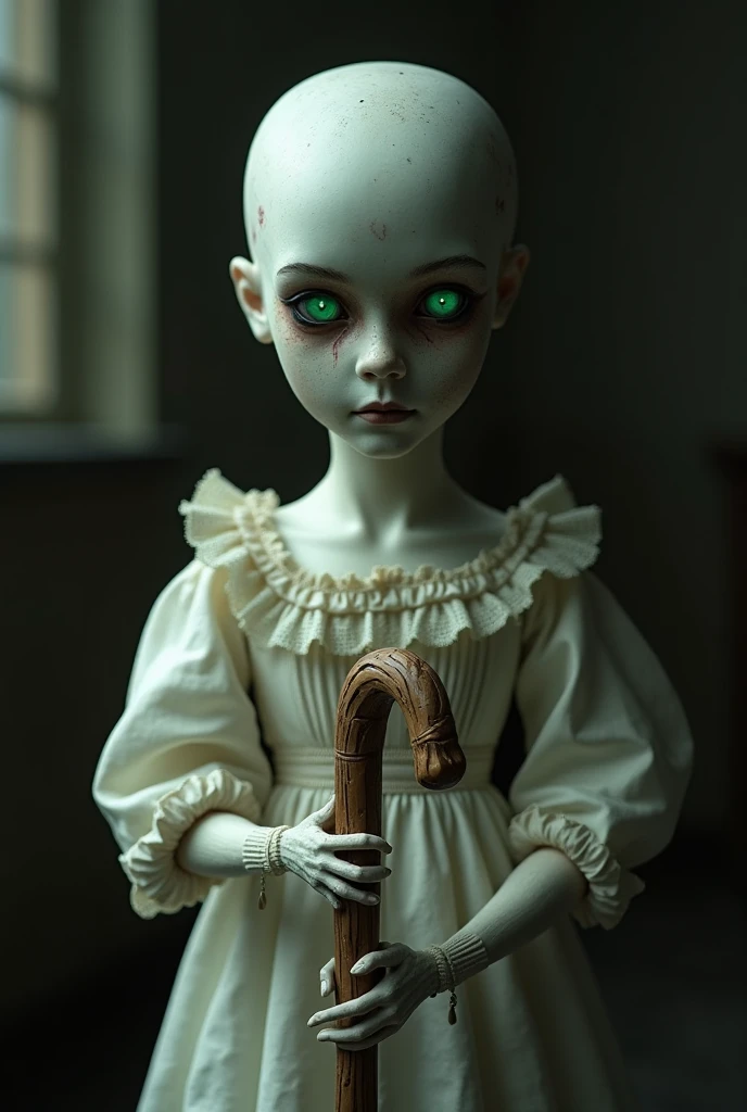 A haunting conceptual illustration in a sketch drawing style with low color saturation. The central figure is a broken porcelain doll, its delicate features marred by cracks and chips. Its porcelain visage is concealed behind a creepy mask, contorted into a twisted smile that sends chills down the viewer's spine. Hollow eyes, devoid of life, emit an aura of despair and suffering, capturing the essence of a tortured existence. The surroundings that envelop the doll are filled with an overwhelming sense of dread and pain, as if the doll has been thrust into a nightmarish landscape of torment. The overall atmosphere evokes a bleak and unsettling ambiance, leaving the viewer with a profound sense of unease and the lingering feeling that they have peered into the depths of