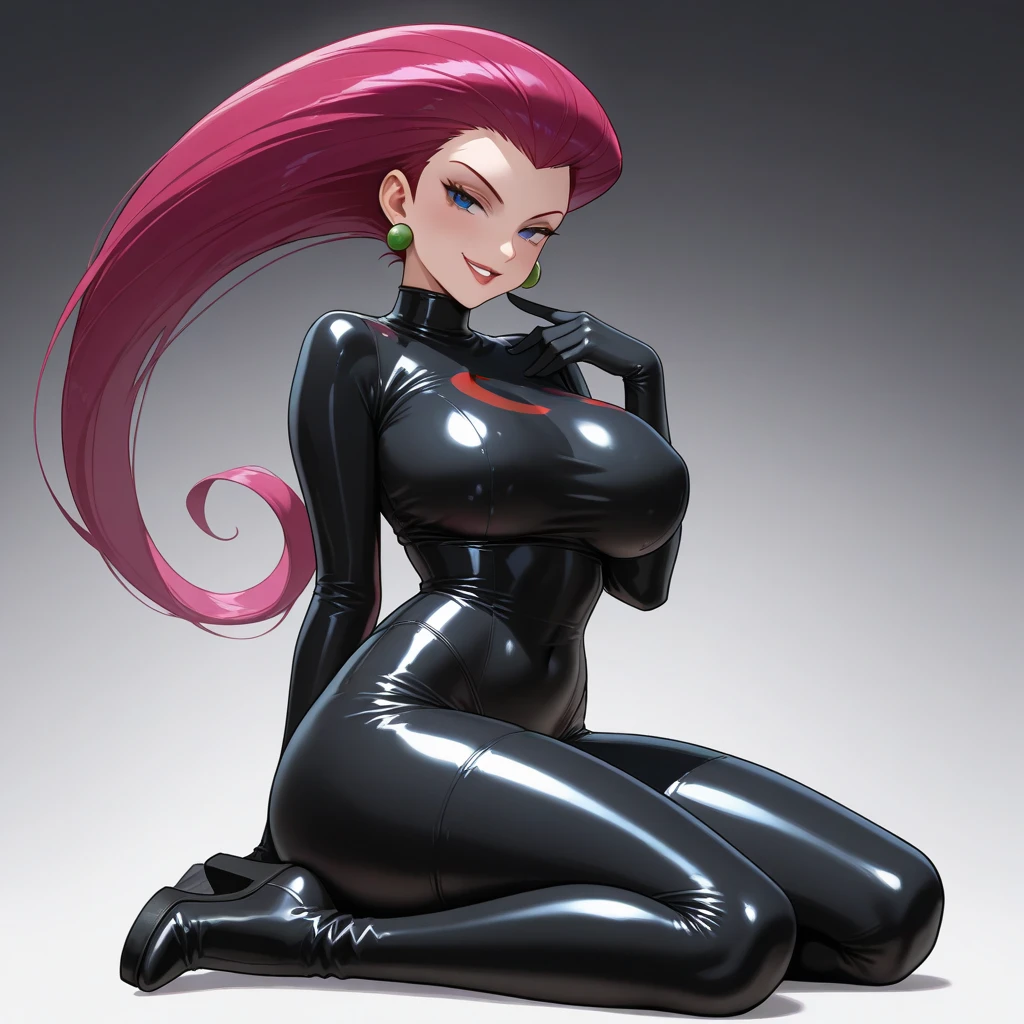 score_9, score_8_up, score_7_up, masterpiece, high quality, 1girl,solo, jessie \(pokemon\), black latex highleg leotard, blue eyes, standing, outdoors, gloves, turtleneck, bare shoulders, latex thighhighs, looking at viewer, blurry, eyelashes, covered nipples, breasts apart, (large breasts:0.7), (cameltoe:0.7), <lora:SadeXL_v1.1:0.9>,