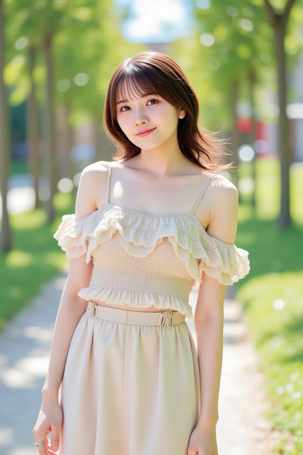 ((Highest quality, 8K, masterpiece: 1.3)), One girl, The beauty of slim abs: 1.3, (Casual Hairstyles, :1.2), Loose dress, Super detailed face, Delicate eyes, double eyelid, smile. Take a photo with a cute pose, Very low number, Narrow waist, Big Breasts, Nipples,close, close, Beautiful background