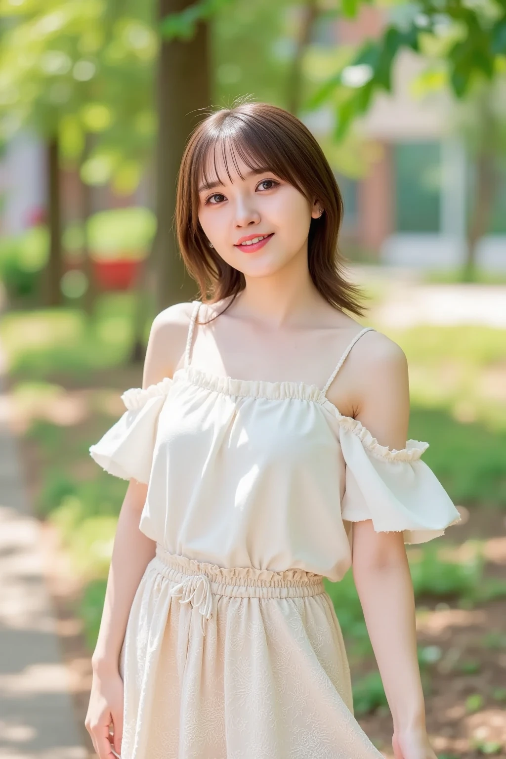 two girls, two girls, amusement park、pretty girl、14 years old, smile, The skirt of a summery mini dress flips in the wind.、hair blowing in the wind、thighs, panties、8k, masterpiece, high detail, high quality, High resolution, 最high quality,