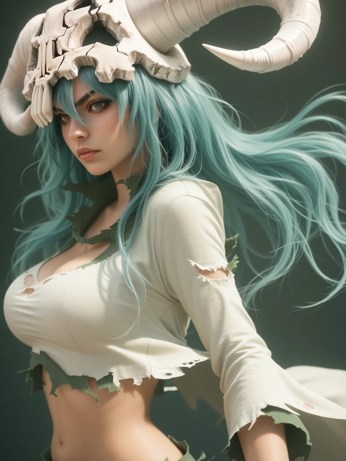 (((Perfect figure,figure,odelschwanck,green clothes,(((nel, long hair, facial mark, hair between eyes, skull,skirt,yellow eyes))),S-shaped figure:1.7))),((masterpiece)),high resolution, ((Best quality at best)),masterpiece,quality,Best quality,((( Exquisite facial features,looking at the audience,There is light in the eyes,Happy,nterlacing of light and shadow,big boobs))),(((looking into camera,black background,bend over, flow angle)))