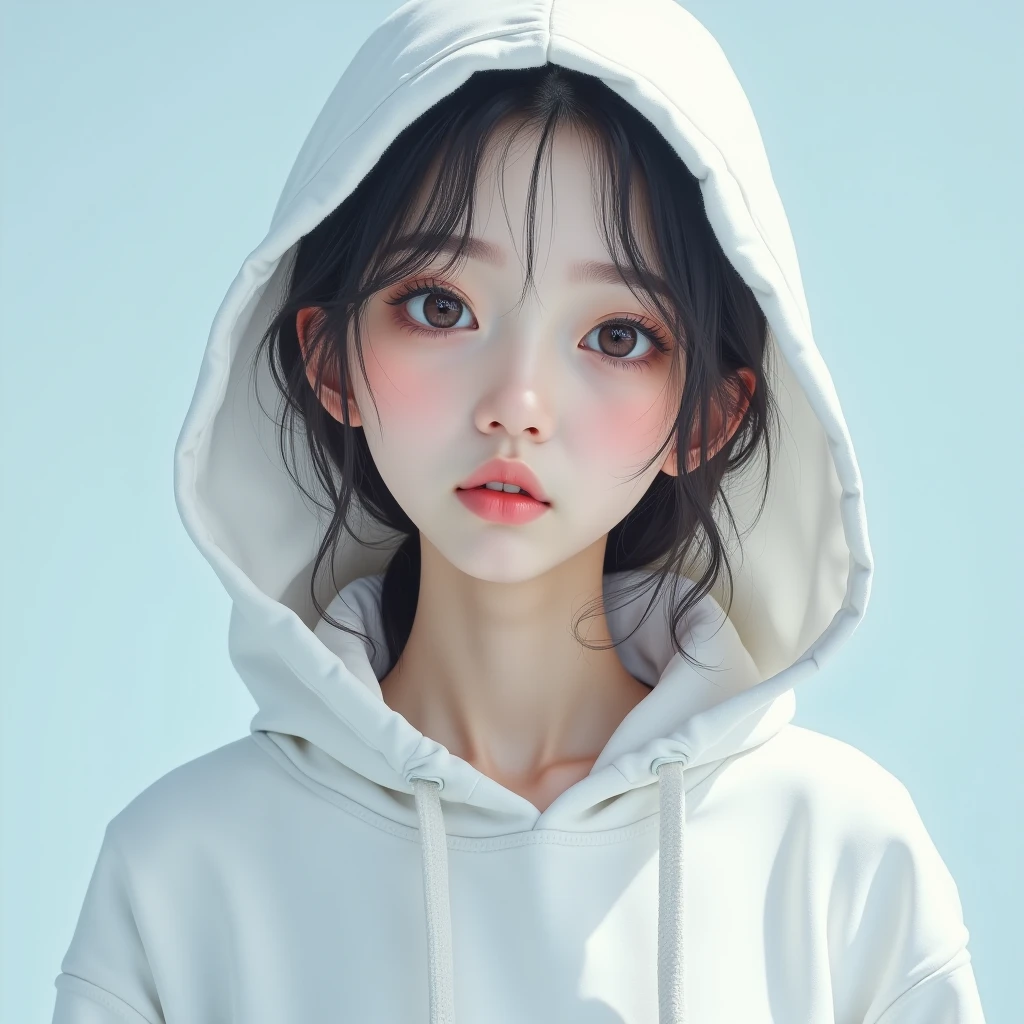 Winters、rhyme、a white world、one girls、１８years old、parfect ???????、Correct human body、Layered Haircut、short wavy hair、Woman with cute face、Perfect good looks、Natural color poncho style hoodie、Silence、white walls、rhyme、a white world、Simplified background、natural soft light、raw、Photorealsitic、top-quality、Real Stick、hiquality、high-level image quality、Random Poses