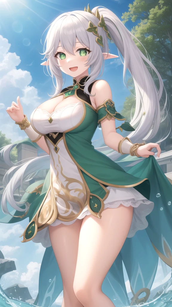 (masterpiece, perfect eyes), best quality, expressive eyes, perfect face, busty , evil smile, asymmetrical stockings, sailor suit, (nahidand), green eyes,