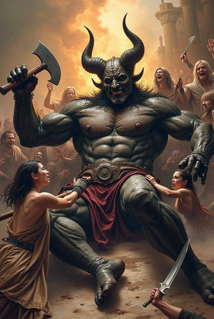 (best quality,4K,8K,high resolution,masterpiece:1.2),Extremely detailed,(Practical,photoPractical,photo-Practical:1.37), Envision a scene where the demons, having conquered heaven, now revel in their victory. The colors are dark and twisted, with the demons' forms contorted in expressions of cruel delight as they defile the once holy ground of the celestial realm.