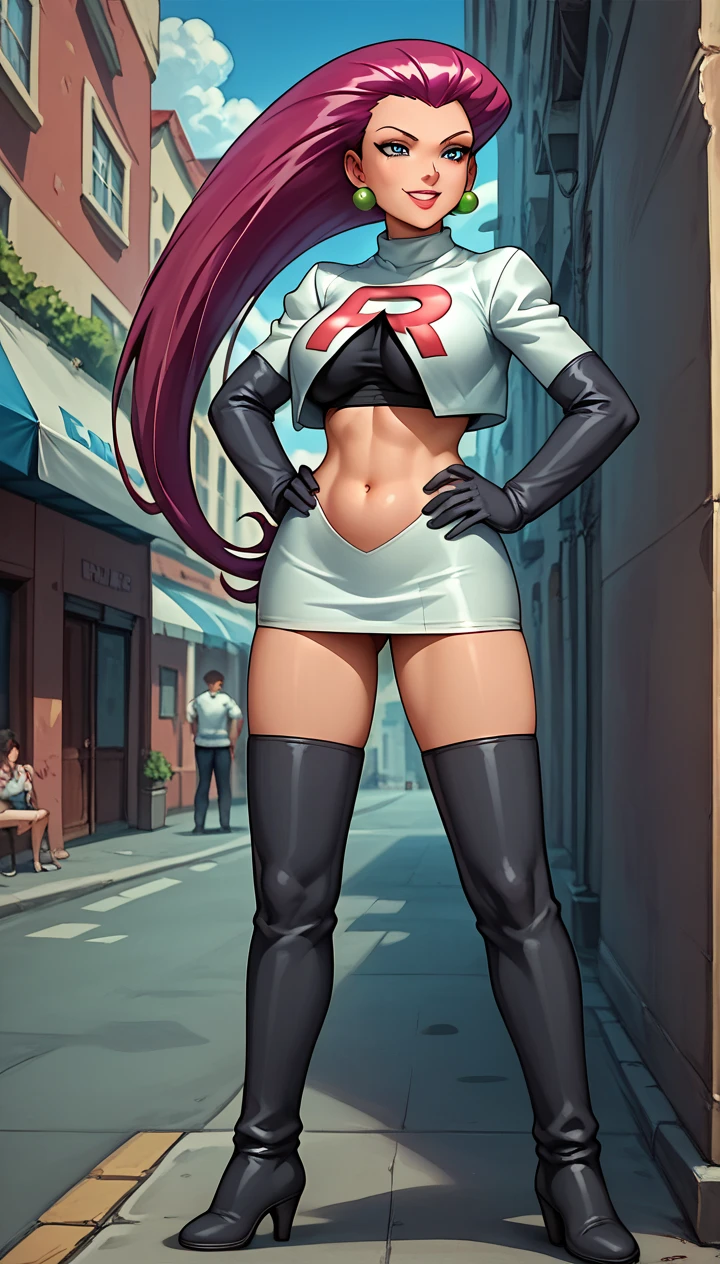 masterpiece,best quality,extreme detail,8k,<lora:Takara-10:0.8>,takarafn,1girl,solo,breasts,black hair,red eyes,gloves,medium breasts,jacket,outdoors,sky,choker,day,black gloves,fingerless gloves,blurry,collar,tree,blue sky,black jacket,bodysuit,makeup,blurry background,spikes,eyeshadow,cropped jacket,