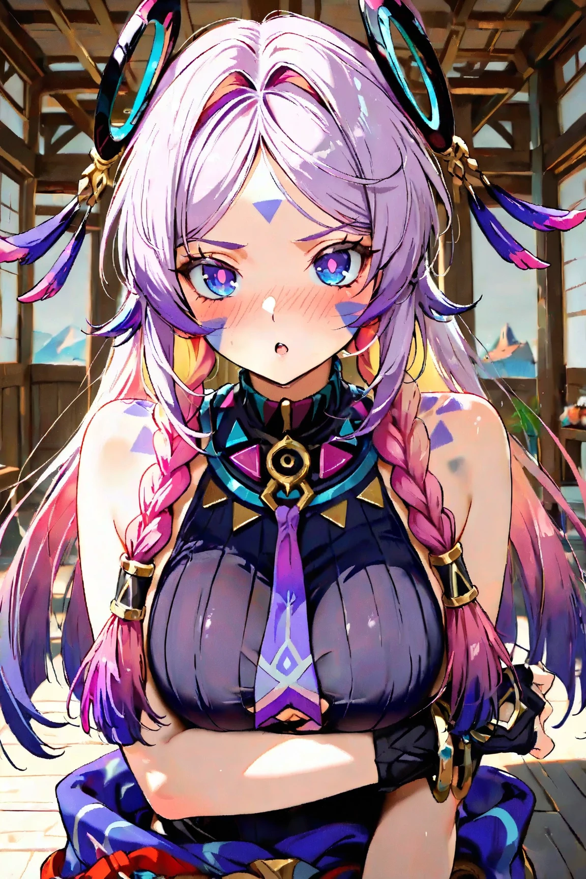 masterpiece, highest quality, gray hair, red eye, vampire, beautiful girl, colorful
