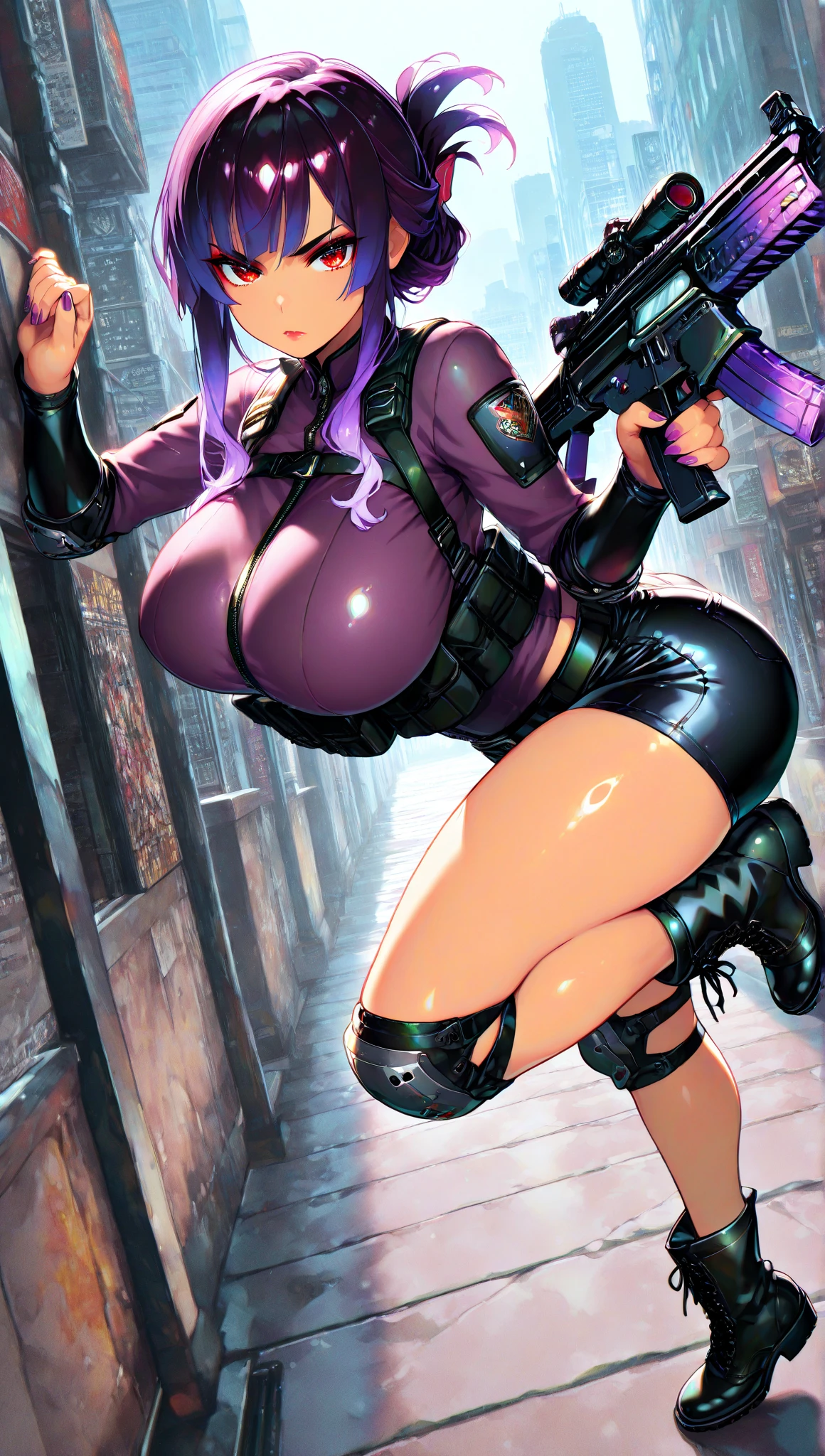 (best quality:1.3), (4K quality), Nobara viper valorant ((detailed face)),((smile)), ((curvy body)), (big breasts), sexy, (( cut hair )), ((thong bikini cleavage)), ((blue sky)), ((leaning forward))